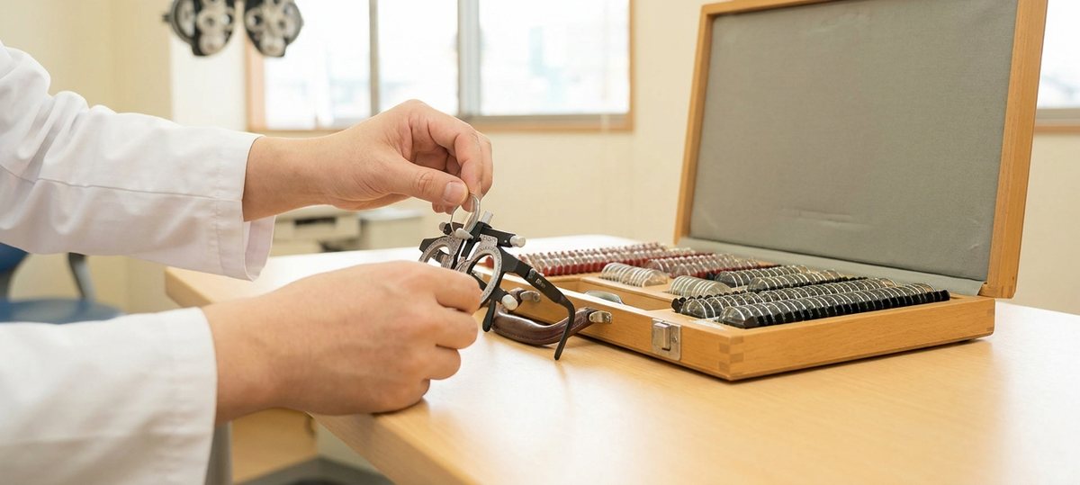検眼枠を使ったメガネあわせの様子（イメージ）